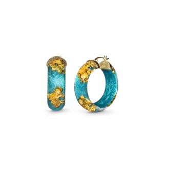 Gold & Honey Womens Mini Lucite Hoop Earrings In Teal Gold Leaf