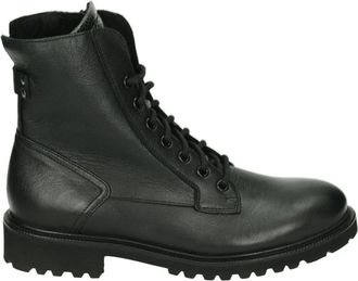 Durea Sportieve Zwarte Leren Sneakers - Dames - Veterlaarzen - Zwart - 43 EU - Leer - Schoenen