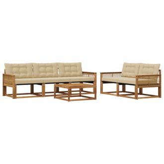vidaXL Conjunto De Sof&aacute;s De Exterior Con Coj&iacute;n 6 Pcs Natural Y Beige Vidaxl