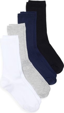 Nordstrom Assorted 4-Pack Everyday Rib Crew Socks in Navy Multi Pk at Nordstrom, Size 9-11