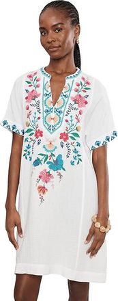 Johnny Was Short Sleeve Easy Seamed Dress - Soline Womens Dress White : 2XL, Cotton