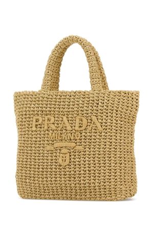 Prada Raffia and Calf Leather Tote Bag - Beige
