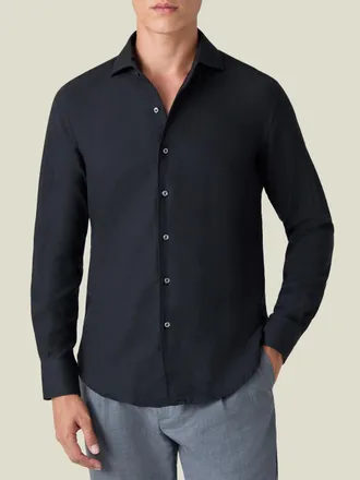 Luca Faloni Black Cashmere-Cotton Classic Shirt