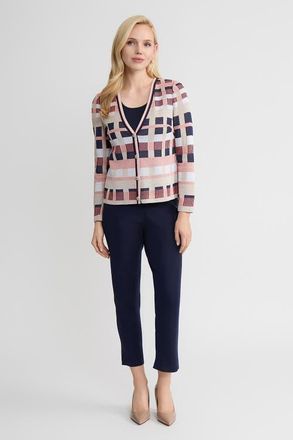 Ming Wang Heritage Jacquard Colorblock Knit Cardigan in Sunkist Coral/indigo/tan at Nordstrom, Size X-Large
