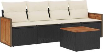 vidaXL Set De Muebles De Jard&iacute;n 5 Pzas Y Cojines Rat&aacute;n Sint&eacute;tico Negro Vidaxl