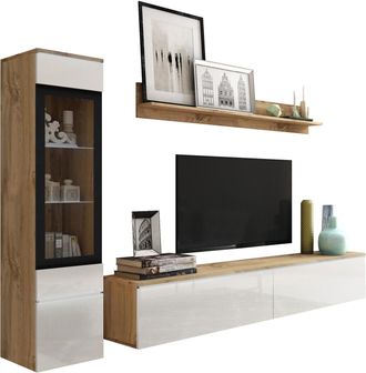 Mirjan24 Conjunto De Sal&oacute;n Mirfivo 100, Roble Wotan + Blanco Brillante