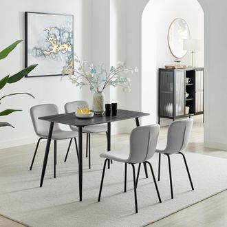 Furniturebox Asti Grey Marble Ceramic Top Dining Table & 4 Black Asti Chairs | Size: 4 Person