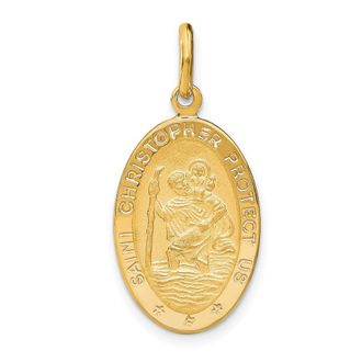 Diamond2Deal 14k Yellow Gold Polished Satin Oval St. Christopher Pendant