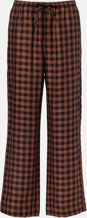 Asceno Checked linen wide-leg pants