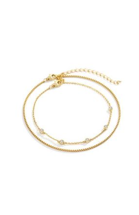 Mint & Lily Bezel Set Diamond Bracelet and Box Chain Bracelet Stacking Set in Gold at Nordstrom