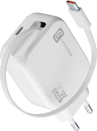 Cellularline Cellularline Retractable Power 30w Smartphone, Tableta, Universal Blanco Corriente Alterna Carga R&aacute;pida Interior