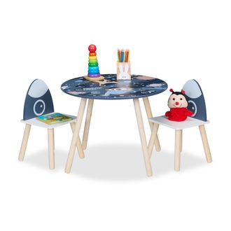Relaxdays Relaxdays - Mesa Y 2 Sillas Infantiles, Espacio Y Dinos, Mobiliario Ni&ntilde;os Y Ni&ntilde;as, Set 3 Muebles Dormitorio, Multicolor