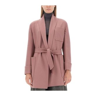 Max Mara Belted Coats, female, Pink, Size: XS Relaxed Fit Draped Lapel Coat