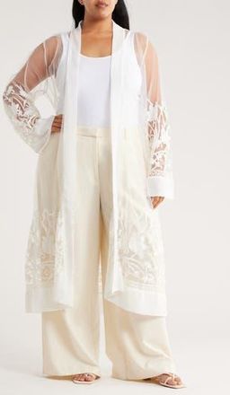 Forgotten Grace Embroidered Long Sleeve Mesh Duster in White at Nordstrom Rack, Size 2X