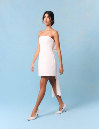 Nobody's Child Bridal Ivory Crepe Statement Bow Lucienne Mini Dress