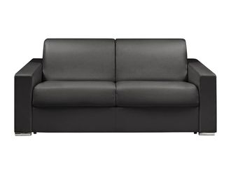 Vente-Unique Sofá cama de 3 plazas tipo italiano de piel sintética CALITO - Negro - Cama de 140 cm - Colchón de 22 cm con memoria de forma