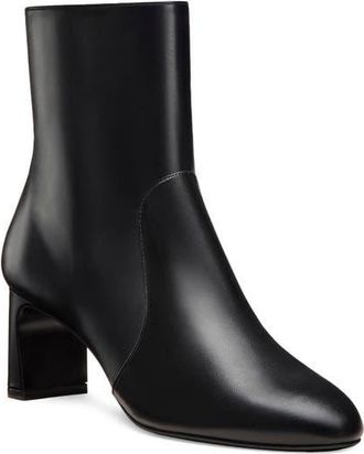 Stuart Weitzman Babette 60 Leather Bootie in Black Smooth Calf at Nordstrom, Size 10.5