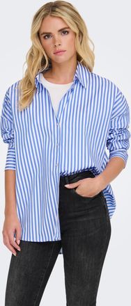 Jacqueline de Yong Hemdbluse JDY JDYVESPER L/S LOOSE SHIRT WVN NOOS, Damen, Gr. XL, blau (cloud dancer stripes:cornflower blau), Web, Obermaterial: 60% Polyester, 40% Ba