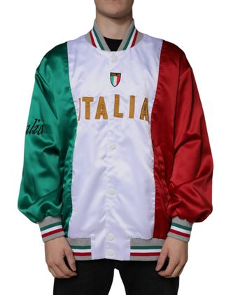 Dolce & Gabbana Mens Multicolor Italia Button Down Bomber Jacket Polyester Clothing