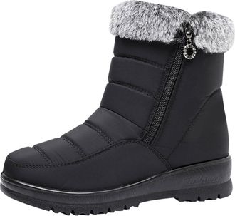 Generic Snow Boots Womens Warm Casual Winter Shoes Solid Color Thick Sole Non-Slip Side Zipper Fleece Lined Thermal Cosy Ankle Boots for Cold Weather
