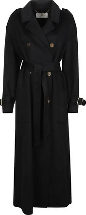 Elisabetta Franchi Belted Double-Breasted Wool Long Coat