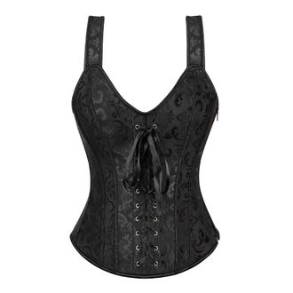 Grebrafan Womens Gothic Jacquard Corset Straps Tank Overbust Bustiers (UK(24-26) 7XL, Black)