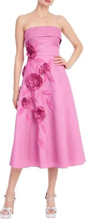 Badgley Mischka Beaded Floral Appliqu&eacute; Strapless Cocktail Dress in Rose at Nordstrom, Size 4