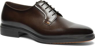 Santoni Plain Toe Leather Derby in Dark Brown at Nordstrom, Size 11.5