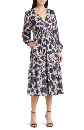 Lost + Wander Amina Floral Print Long Sleeve Midi Dress in Grey-Multi at Nordstrom, Size Medium