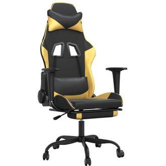 vidaXL Silla Gaming Masaje Y Reposapi&eacute;s Cuero Sint&eacute;tico Negro Dorado Vidaxl