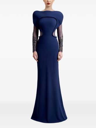 Gemy Maalouf beaded-sleeve dress - women - Fabric - 6 - Blue