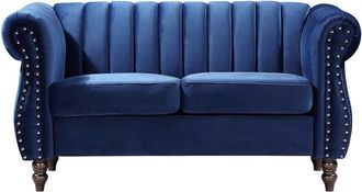 VENTE-UNIQUE.COM Sof&aacute; fijo terciopelo 2 plazas azul el&eacute;ctrico 150x78cm