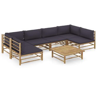 vidaXL Set De Muebles De Jard&iacute;n 7 Piezas Bamb&uacute; Con Cojines Gris Oscuro Vidaxl