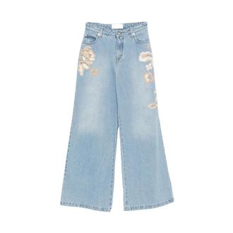 Ermanno Scervino Vaqueros Acampanados con Bordado Floral - Jeans - Mujer - Azul - S