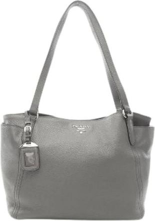 Prada Pre-owned Tote Bags, female, Gray, Size: ONE SIZE Pre-owned Vit.daino Leather Tote Bag