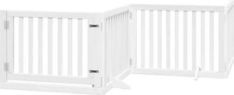 vidaXL Dog Gate with Door Foldable 8 Panels White 640 cm Poplar Wood vidaXL