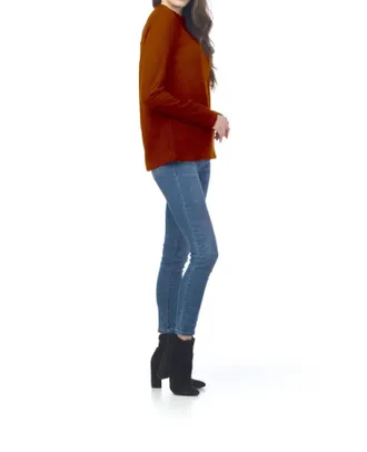 Papillon Long Sleeve Ribbed Mock Neck Sweater In Rust