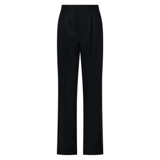 Victoria Beckham Geplooide Rechte Broek - Dames - Straight fit broeken - Zwart - 2XS - Leer - Broeken