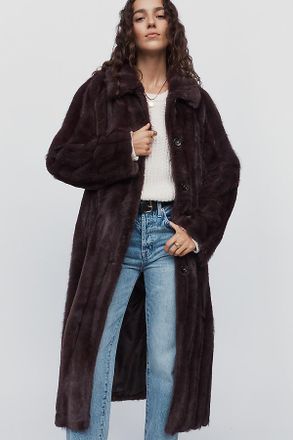 Maeve Faux Fur Channeled Long Coat Jacket
