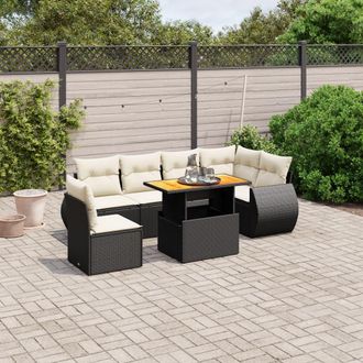 vidaXL Vidaxl - Set De Comedor De Jard&iacute;n 7 Pzas Y Cojines Rat&aacute;n Sint&eacute;tico Negro