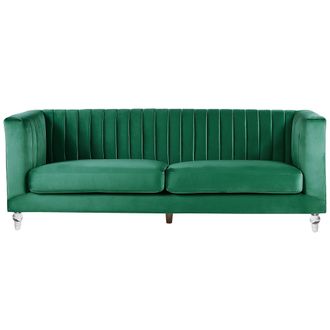 Beliani Sof&aacute; Acolchado Tapizado En Terciopelo 3 Plazas Verde Estilo Glam Arvika