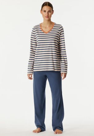 Schiesser Schlafanzug SCHIESSER Casual Essentials, Damen, Gr. 36, beige (404, champagner), Single Jersey, Obermaterial: 100% Baumwolle, bequem lang, V-Ausschnit