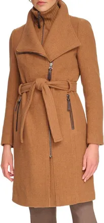 Calvin Klein Angled Zip Twill Coat in Dark Camel at Nordstrom Rack, Size X-Small