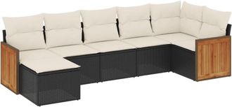 vidaXL Vidaxl - Set De Comedor De Jard&iacute;n 7 Pzas Y Cojines Rat&aacute;n Sint&eacute;tico Negro