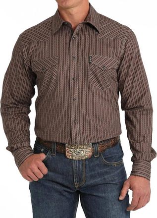 Cinch Mens Modern Fit Snap Western Long Sleeve Shirt In Brown