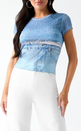 Guess Denim Graphic T-Shirt in Blue Multi at Nordstrom, Size X-Small