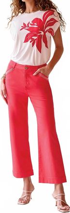 Tribal Fly Front Ankle Pant With Embroidery In Sangria-1221