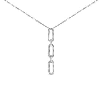 House of Brilliance 14K White Gold 1/10 Cttw Diamond Triple Paper Clip Pendant Necklace