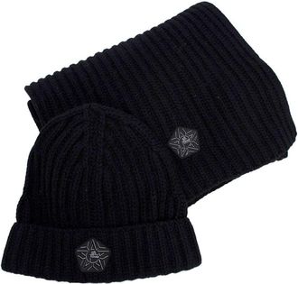 Fusalp x Zenith Black Ribbed Wool Beanie and Scarf Set