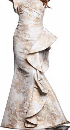 Jovani One Shoulder Ruffle Skirt Evening Gown In Gold